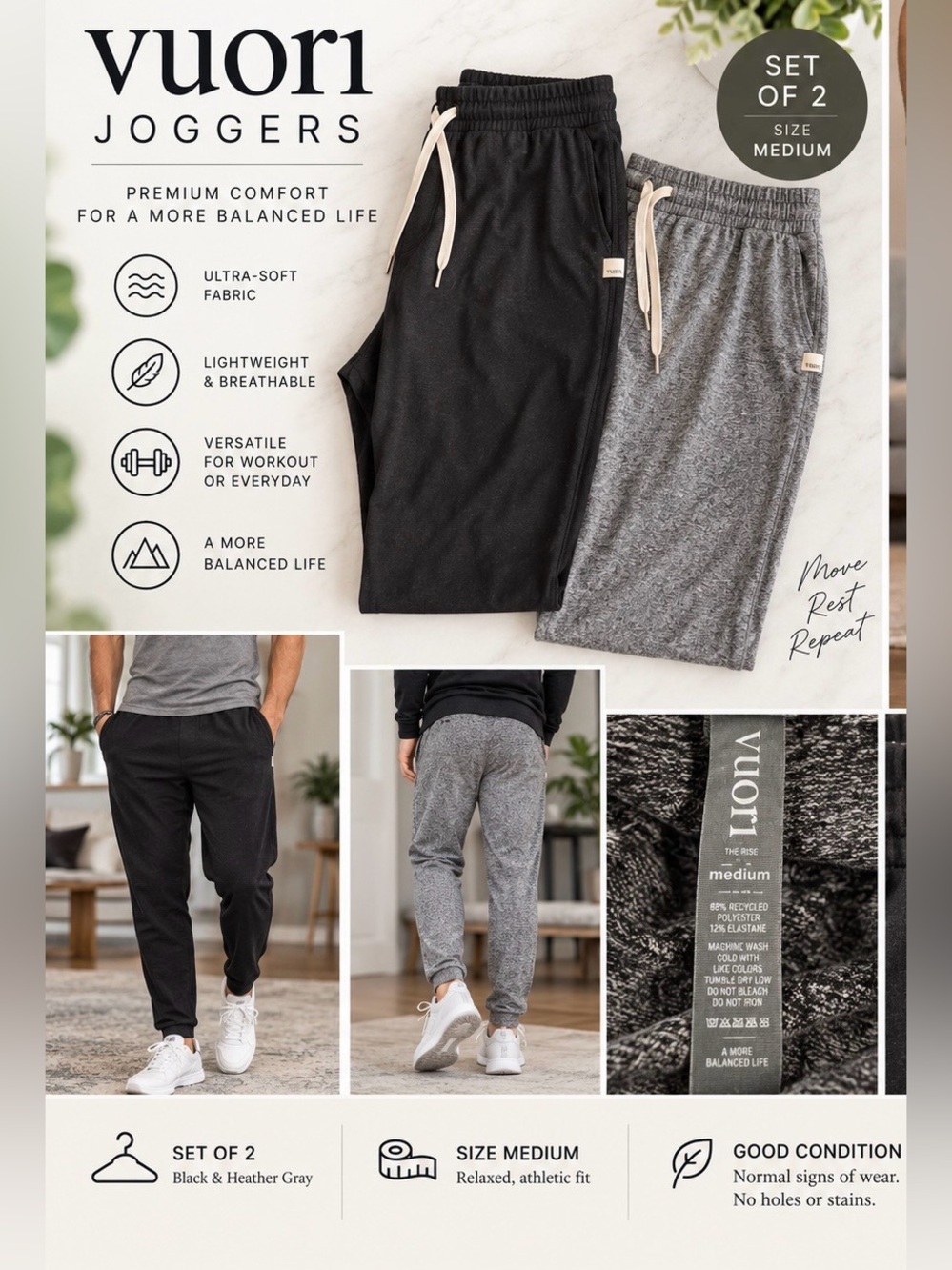 Vuori Meta Pant Men's Set of 2 Jogger Pants Medium